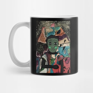 Unique FemaleMask Digital Collectible with DoodleEye Color and DarkSkin on TeePublic Mug